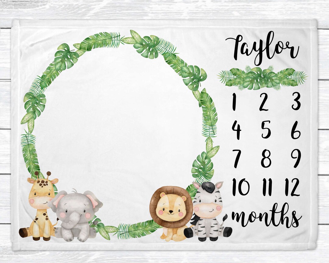 Safari Nursery Decor Jungle Animals Milestone Blanket Zoo Monthly Baby ...