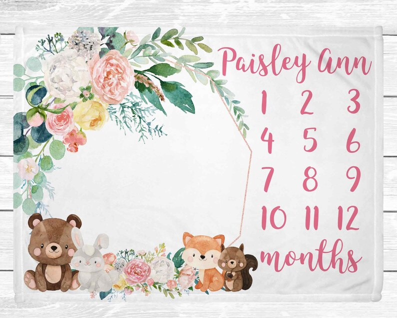 Woodland Baby Age Blanket Monthly Milestone Blanket | Etsy