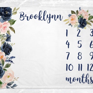 Baby Age Blanket Milestone Blanket Girl Flower Monthly Blanket Monthly ...