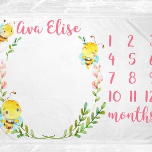 PHMOJEN Baby Milestone Blanket - Honeycomb Bee Design With Monthly/Weekly Frames & Headband - View #5