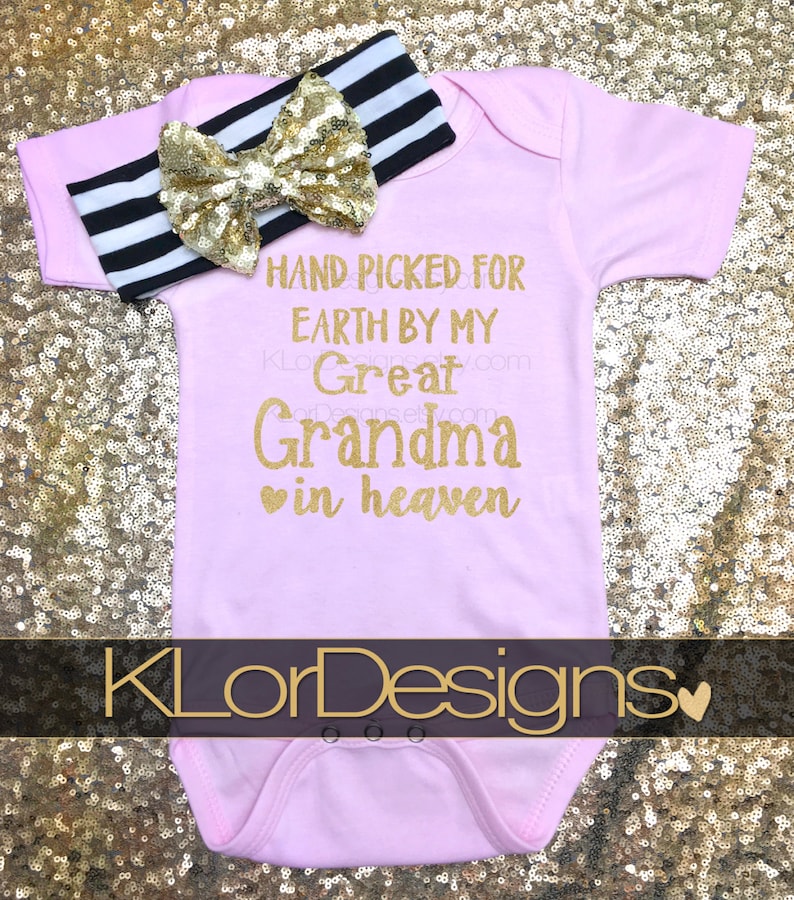 Hand Picked For Earth By My Grandma In Heaven Baby Vest Bodysuit Gift Present