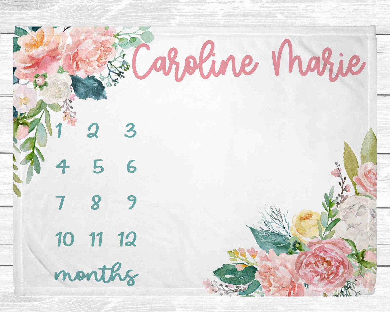 Floral Baby Age Blanket Personalized Milestone Blanket Girl Etsy