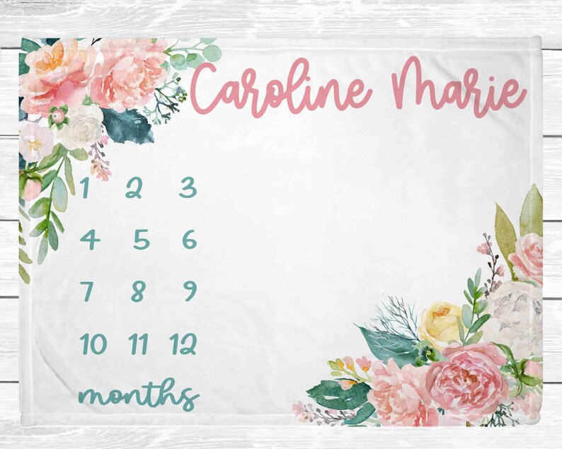 Floral Baby Age Blanket Personalized Milestone Blanket Girl Etsy