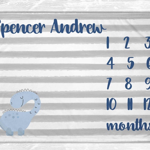 Dinosaur Monthly Baby Milestone Blanket Dinosaur Baby Etsy