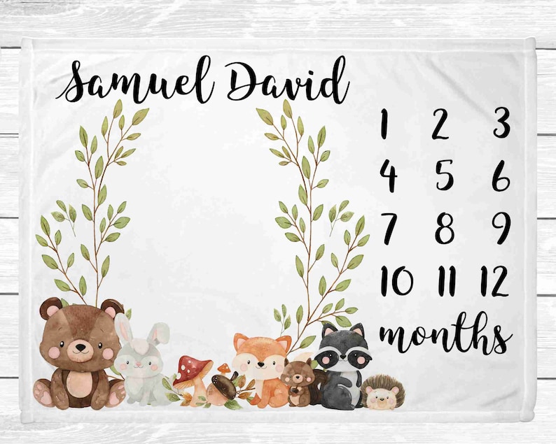 Woodland Monthly Baby Milestone Blanket Monthly Baby Blanket Woodland Animals Newborn Nursery Baby Age Blanket Baby Shower Gift image 3