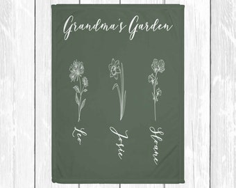 Grandkids blanket - Grandma's Garden - Birth Month Flower - Personalized Flower Blanket - gift for Grandma - Grandma Blanket