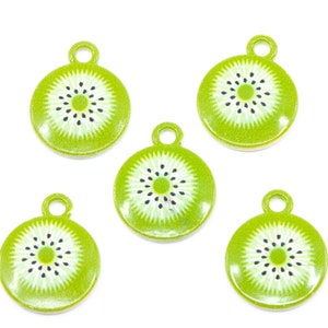 Green Kiwi Enamel Charms - Lot of Five