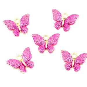 Magenta Pink Butterfly Charms - Lot of Five