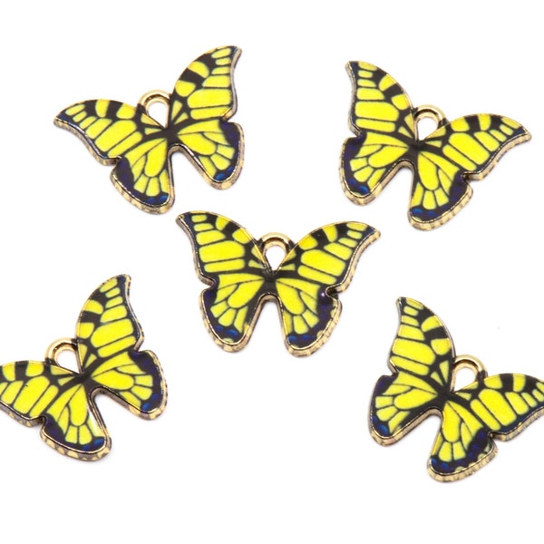 Yellow Butterfly Enamel Charms Gold Plated...Lot of Five...