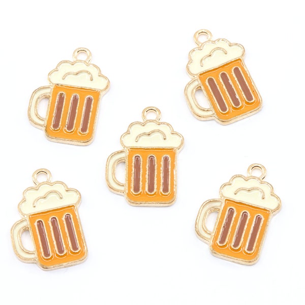 Beer Mug Enamel Charms Gold Plated...Lot of Five...