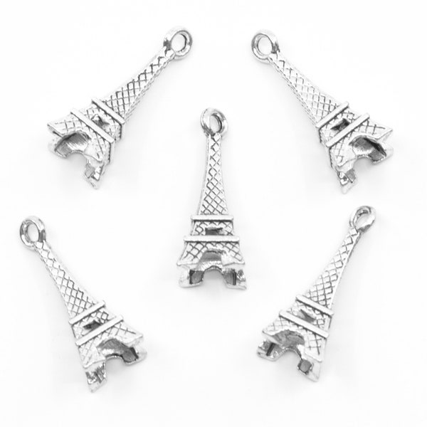 Eiffel Tower Antique Silver Tone Charms...Lot of Five...