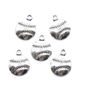 Baseball Antique Silver Tone Charms - Lot of Five