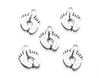 Baby Feet Antique Silver Tone Charms - Lot of Five