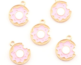 Pink Donut with Sprinkles Enamel Charms Gold Plated...Lot of Five...