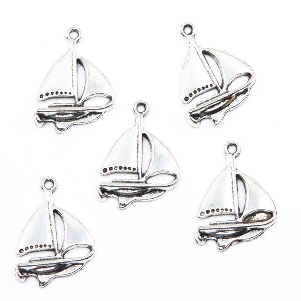 Sailboat Antique Silver Tone Charms...Lot of Five...