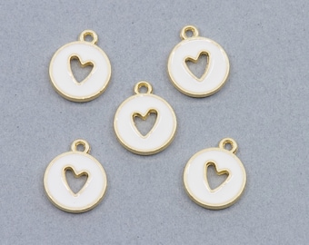 White Heart Cutout Enamel Charms Gold Plated...Lot of Five..