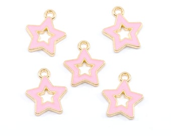 Light Pink Star Enamel Charms - Lot of Five