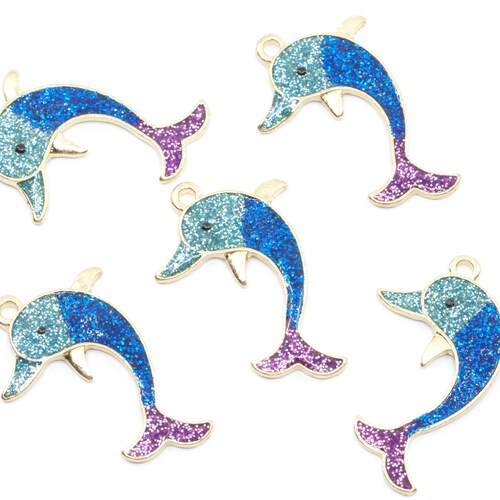 Aqua Glitter Dolphin Charm