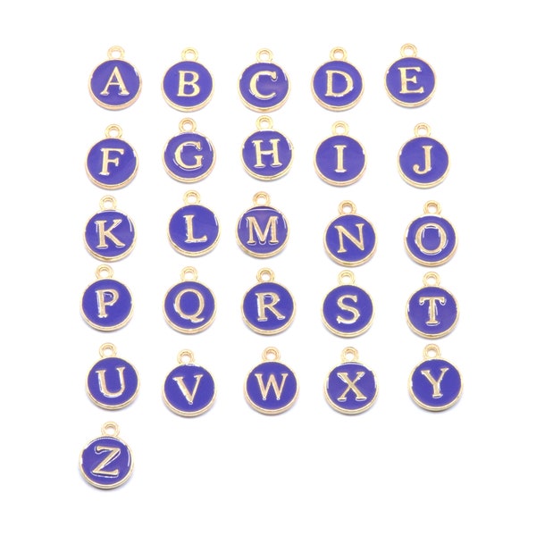 Purple Alphabet Letter Double-Sided Enamel Charms Gold Plated...Pick Your Letter...Initial Charms