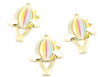 Hot Air Balloon Pastel Striped Gold Plated Enamel Charms...Lot of Three...Hot Air Balloon Charms...