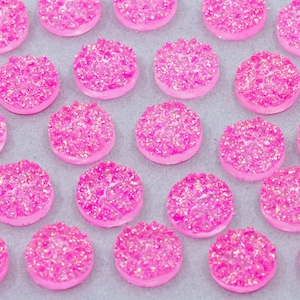 Bright Pink Glitter Crystal Faux Druzy 12mm Flatback Cabochons
