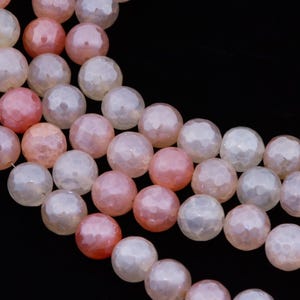 Electroplated Iridescent Agate Beads - Pink and White - 10mm - Full Strand