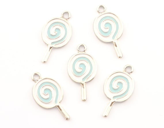 4 X Rosa Y Blanco Esmalte Plateado Plata Encantos Colgante Lollipop