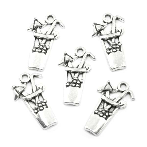 Tropical Umbrella Drink Antique Silver Charms..Lot of Five...