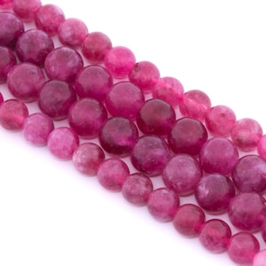 Ruby Pink Dyed Natural Stone Jade Beads - 8mm - 10mm - Full Strand