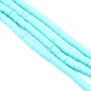 Blue Seafoam 5mm Polymer Clay Flat Disc Heishi Beads - African Vinyl Beads - Full Strand - Approx. 390 Beads