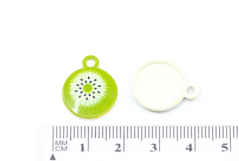 Green Kiwi Plated Enamel Charms...Lot of Five...Kiwi Charms..