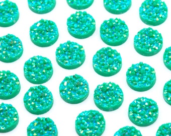 Emerald Green AB Crystal Faux Druzy 12mm Flatback Cabochons