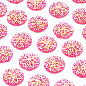Dark Pink Flower Resin Cabochon 12mm..