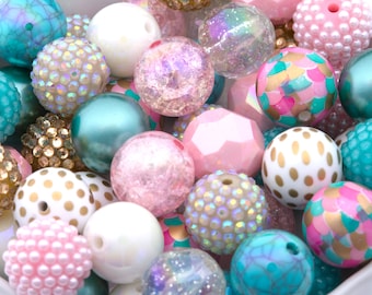 20mm Bubblegum Beads - Mermaid Pink Mix Chunky Acrylic Beads
