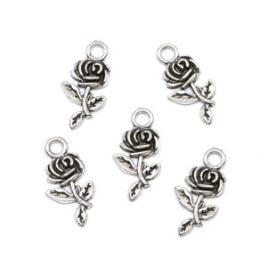 Rose Antique Silver Tone Charms - Lot of Five