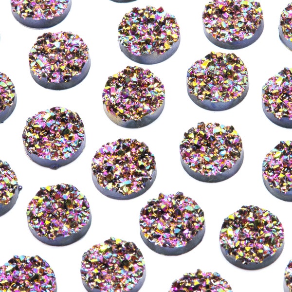 Metallic Pink Rainbow AB Crystal Faux Druzy 12mm Flatback Cabochons