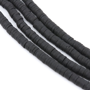 Black 5mm Polymer Clay Flat Disc Heishi Beads - African Vinyl Beads - Full Strand - Approx. 390 Beads