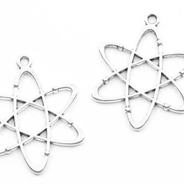 Atom Molecule Antique Silver Tone Charms... Lot of Two... Atom Charm... Chemistry Charm..