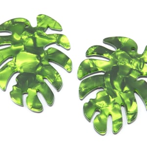 Light Green and Black Tortoise Shell Monstera Leaf Shaped Pendant Acrylic Blanks