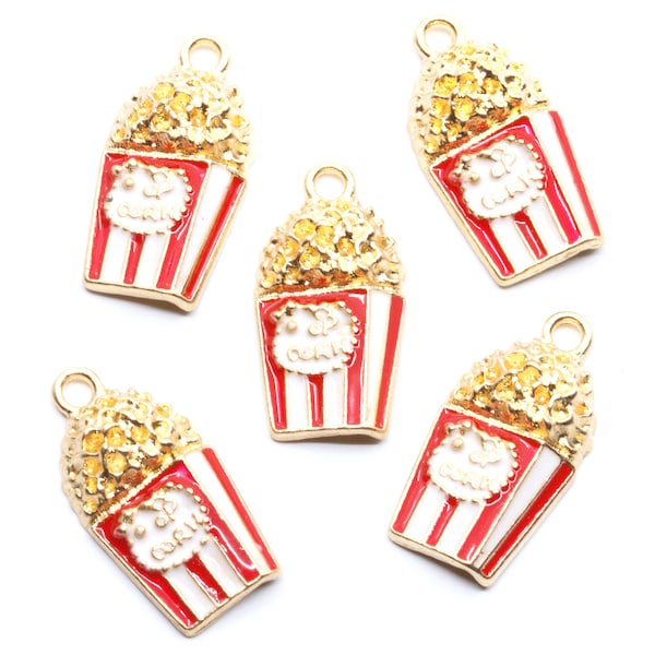 Popcorn Enamel Charms Gold Plated - Lot of Five