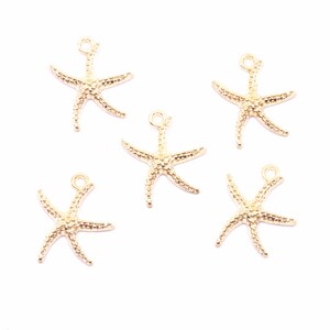 Gold Textured Starfish Charms - Lot of Five