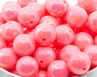 20mm Bubblegum Beads - Pink Watermelon AB Iridescent - Chunky Acrylic Beads