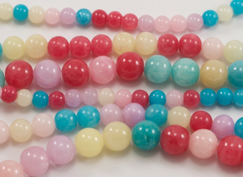 Springtime Mix Multi-Color Pink and Blue Jade Natural Stone Dyed Beads...6mm-10mm...Full Strand....Multi-Color Jade...