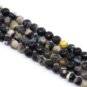 Black and Tan Multi-Color Faceted Agate Beads...6mm...Natural Stone Beads...Agate Beads...