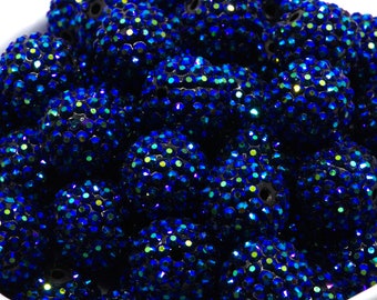 20mm Bubblegum Beads - Metallic Blue Rhinestone - Chunky Acrylic Beads