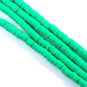 Green Apple 5mm Polymer Clay Flat Disc Heishi Beads - African Vinyl Beads - Full Strand - Approx. 390 Beads