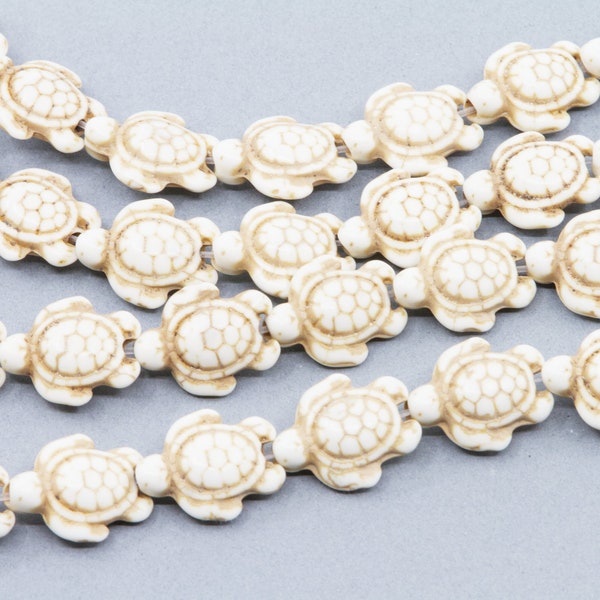 Ivory White Turtle Howlite Turquoise Dyed Beads - 15x18mm - Full Strand 15 inch - Turtle Beads