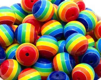 20mm Bubblegum Beads - Rainbow Striped - Chunky Acrylic Beads