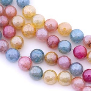 Electroplated Iridescent Agate Beads - Pink, Yellow and Blue Mix - 10mm - Full Strand