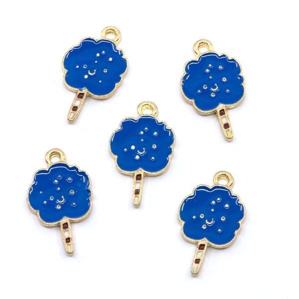 Dark Blue Cotton Candy Enamel Charms Gold Plated...Lot of Five...